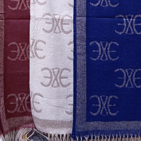 عکس اصلی شال موهر ریشه فیتیله‌ای ۱۸۰×۶۰ – دو رو – مارک EXE