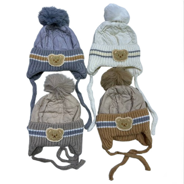 عکس اصلی کلاه بچگانه پسرانه خزدار طرح خرسی – کلاه زمستانی گرم و بامزه با منگوله