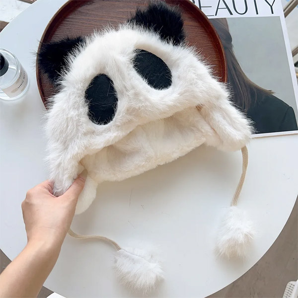 عکس شماره:4 , کلاه خزدار طرح پاندا با گوش حیوانی – کلاه زمستانی فانتزی و گرم برای بزرگسالان و نوجوانان