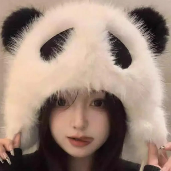 عکس شماره:2 , کلاه خزدار طرح پاندا با گوش حیوانی – کلاه زمستانی فانتزی و گرم برای بزرگسالان و نوجوانان