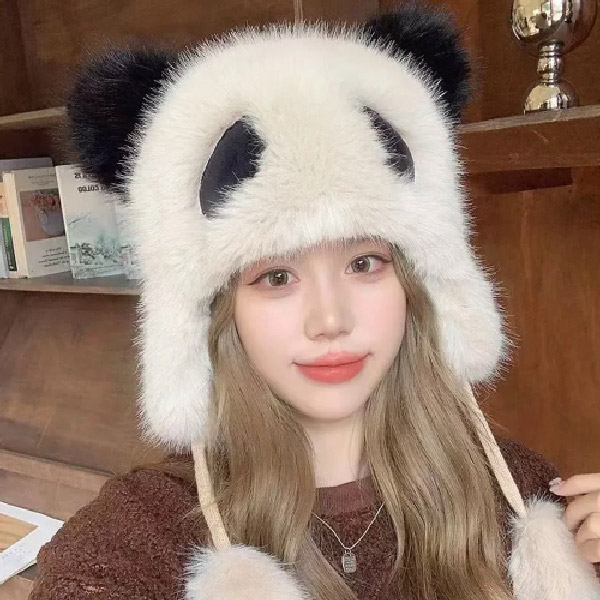 عکس شماره:1 , کلاه خزدار طرح پاندا با گوش حیوانی – کلاه زمستانی فانتزی و گرم برای بزرگسالان و نوجوانان