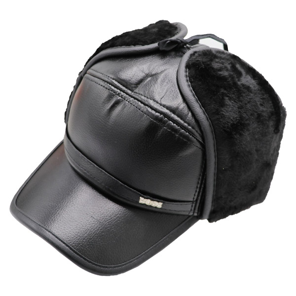 عکس اصلی کلاه چرمی مردانه BOSS مدل Equestrian – کپ چرم با لوگوی فلزی