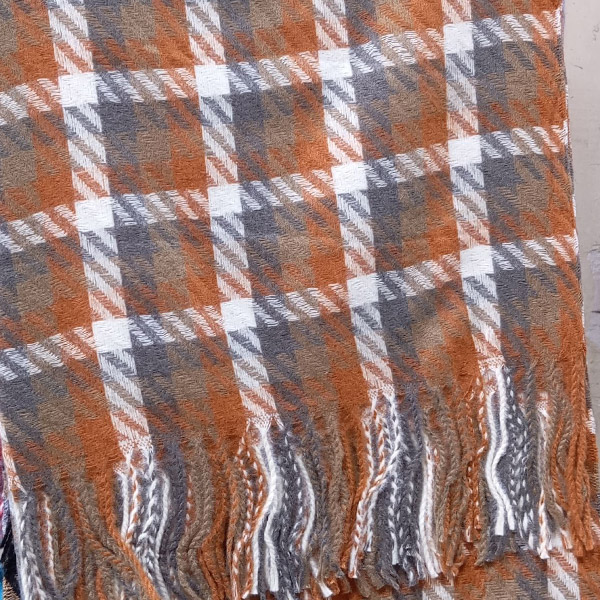 عکس اصلی شال موهر ریشه فیتیله‌ای چهارخانه