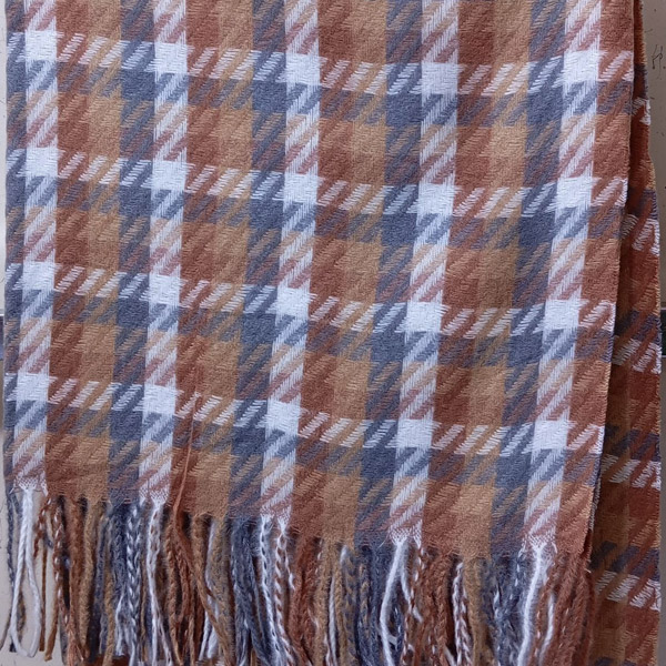 عکس اصلی شال موهر ریشه فیتیله‌ای چهارخانه