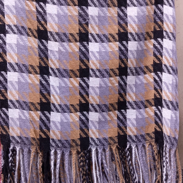 عکس اصلی شال موهر ریشه فیتیله‌ای چهارخانه