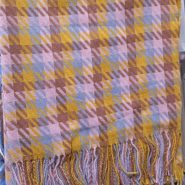 عکس اصلی شال موهر ریشه فیتیله‌ای چهارخانه