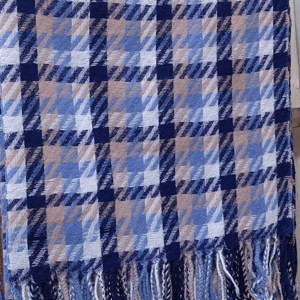 عکس اصلی شال موهر ریشه فیتیله‌ای چهارخانه