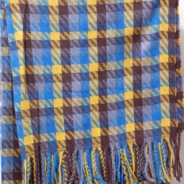 عکس اصلی شال موهر ریشه فیتیله‌ای چهارخانه