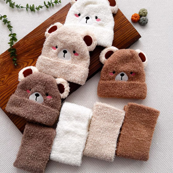 عکس شماره:0 , ست کلاه و شال بچگانه موهر طرح خرس – کلاه موهر با گوش و شال موهر نرم