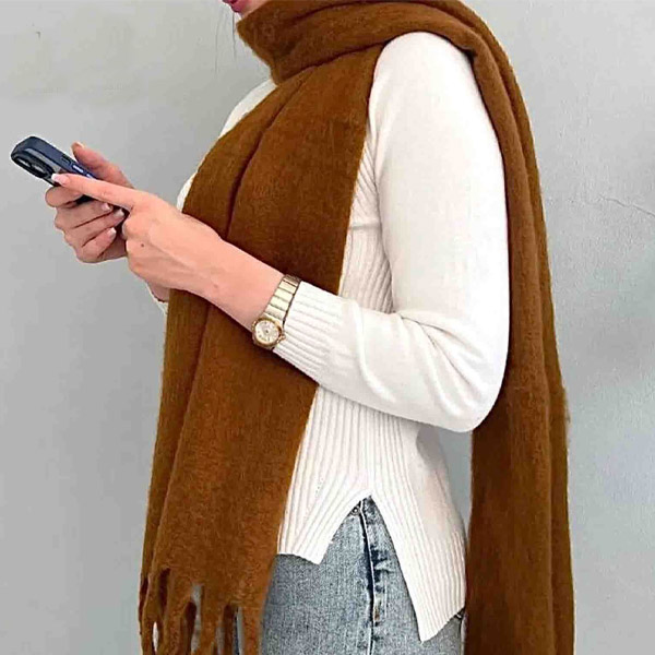 عکس شماره:2 , بیگ اسکارف موهر پشمی ضخیم ۷۰×۱۸۰– شال زمستانی لوکس