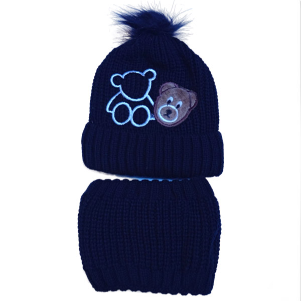 عکس اصلی ست کلاه و شال پوم‌دار بچگانه داخل خز – مدل خرس، گرم و زمستانی