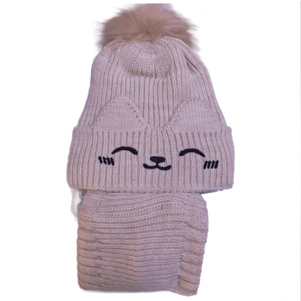 عکس شماره:2 , ست کلاه و شال گردنی بچگانه پوم‌دار دو لایه خزدار