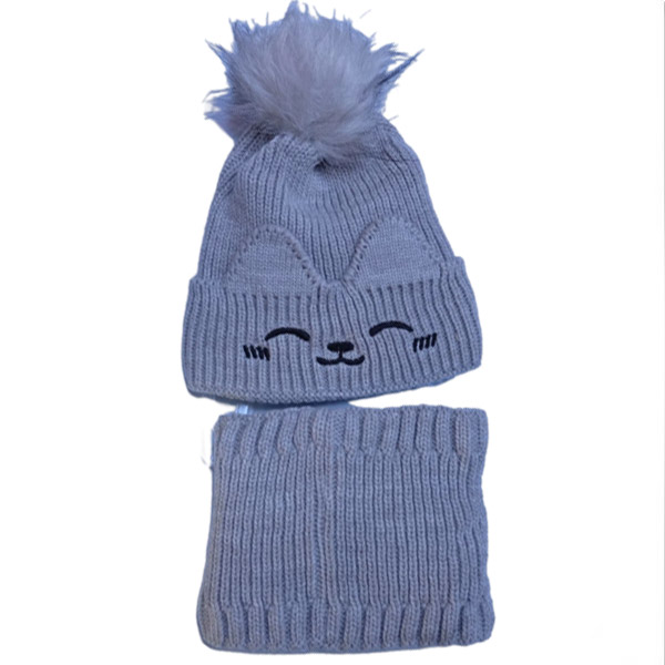 عکس شماره:0 , ست کلاه و شال گردنی بچگانه پوم‌دار دو لایه خزدار