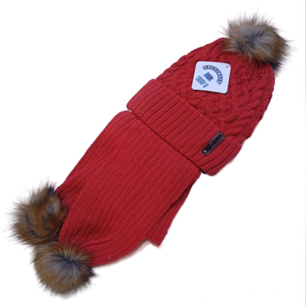 عکس شماره:1 , کلاه بافت بچگانه دو لایه خزدار طرح مارپیچی (تک پوم)