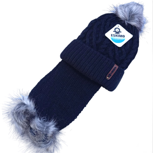 عکس اصلی کلاه بافت بچگانه دو لایه خزدار طرح مارپیچی (تک پوم)