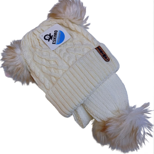 عکس شماره:2 , کلاه بافت بچگانه دو لایه خزدار طرح مارپیچی (دو پوم)