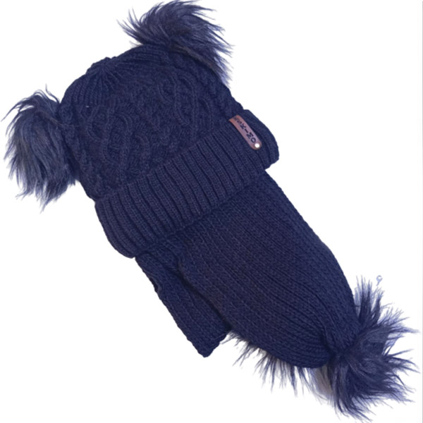 عکس شماره:1 , کلاه بافت بچگانه دو لایه خزدار طرح مارپیچی (دو پوم)