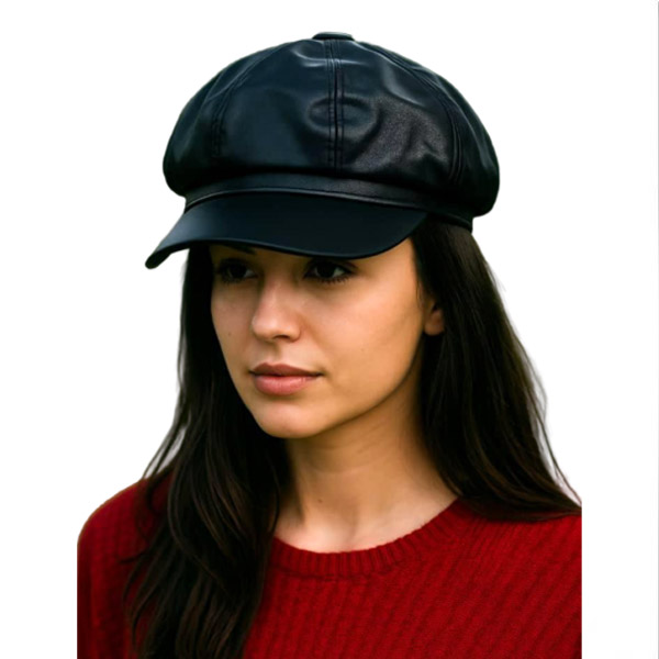 عکس اصلی کلاه چرم زنانه بند قابل تنظیم – مدل کلاسیک مشکی