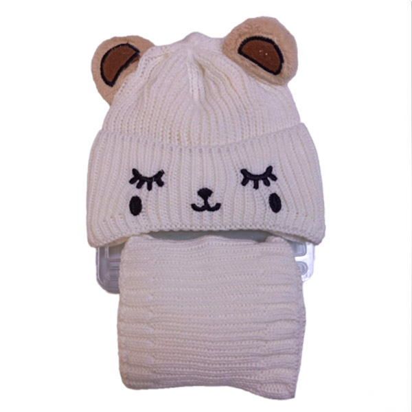 عکس شماره:0 , ست کلاه و شال گردنی بچگانه دو لایه خزدار طرح عروسکی گوش‌دار