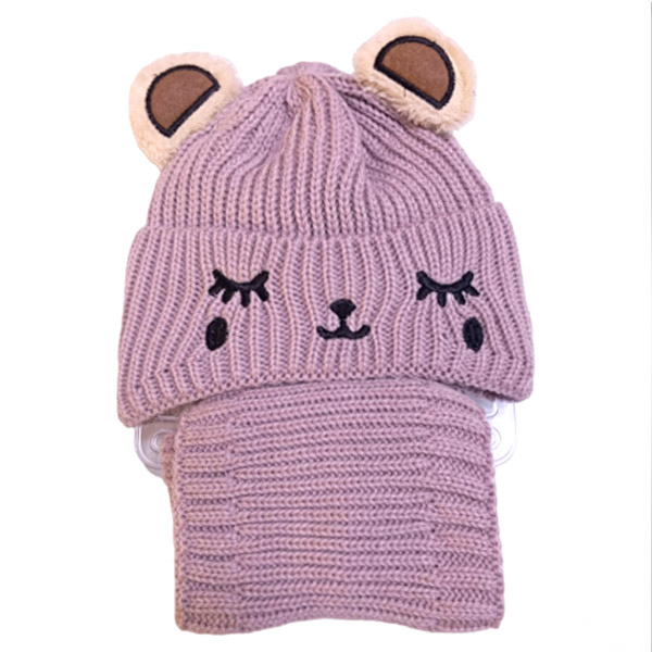 عکس اصلی ست کلاه و شال گردنی بچگانه دو لایه خزدار طرح عروسکی گوش‌دار